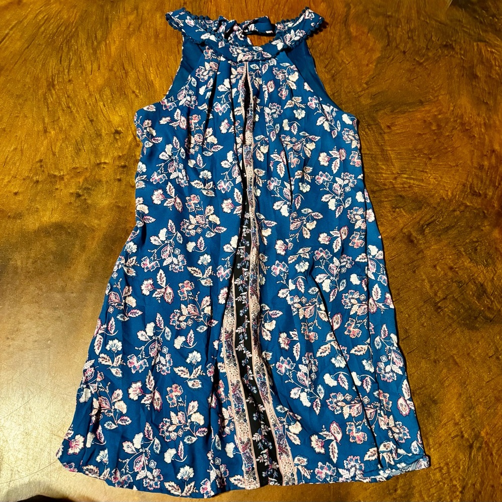 Blue Rain Floral Dress‎ in Blue and Pink